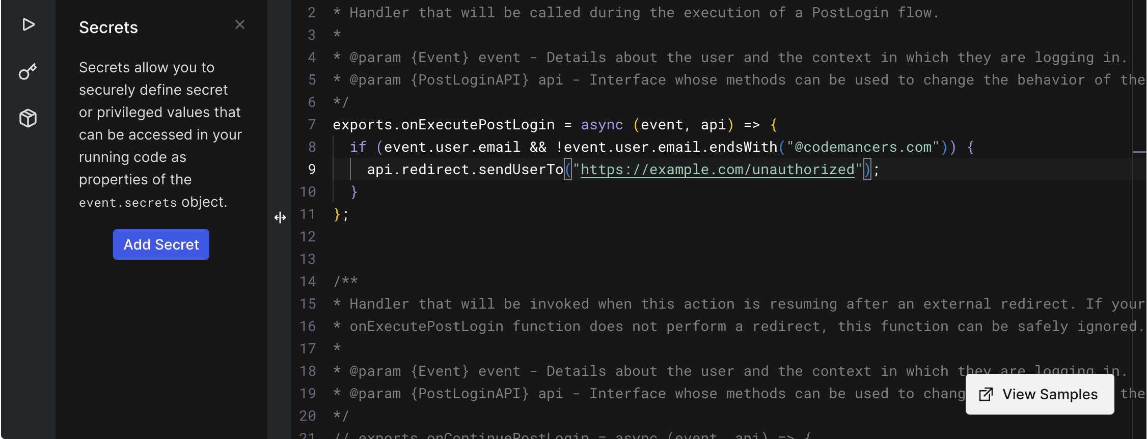 update action code